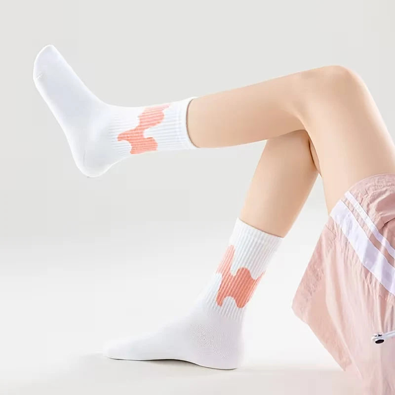 Drip Wave Edition Cotton Socks - WHITE/CORAL