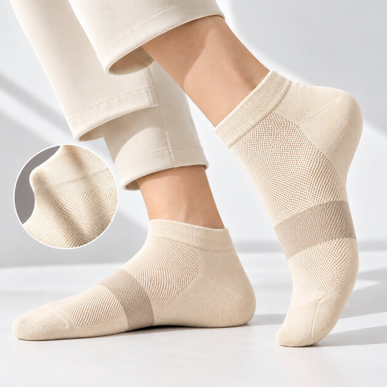 360° Airflow Ankle Length Socks - Cream