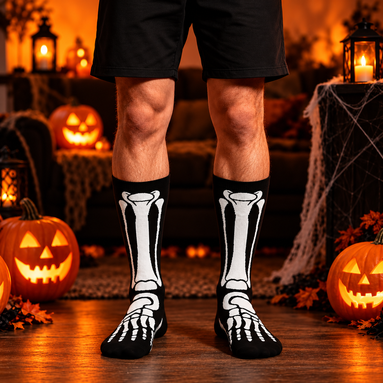 Spooky Bones Crew Socks - Black