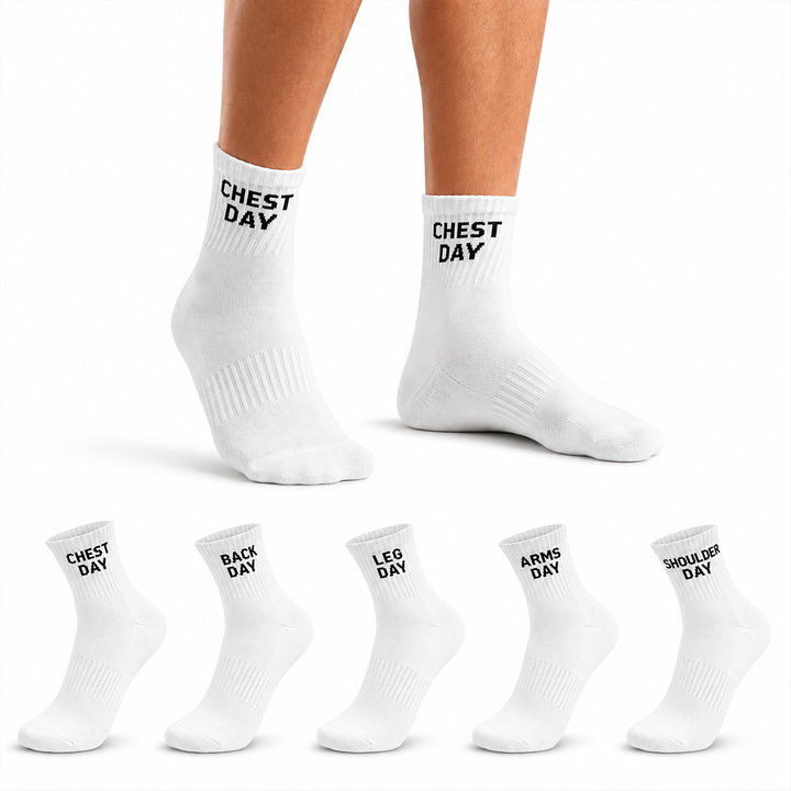 White socks with text on a white background